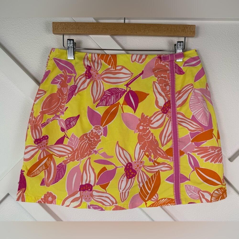 Vintage Lilly Pulitzer Skort Bright Yellow Tropical Parrot & Floral Print Size 8